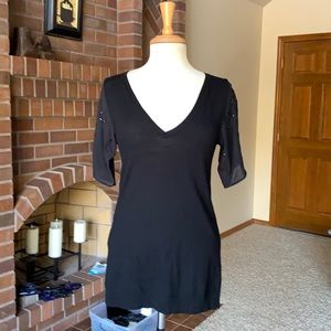 Awesome punk studded black silk sleeve sexy sweater